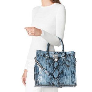 Michael Kors Hamilton Blue Python-Print Tote